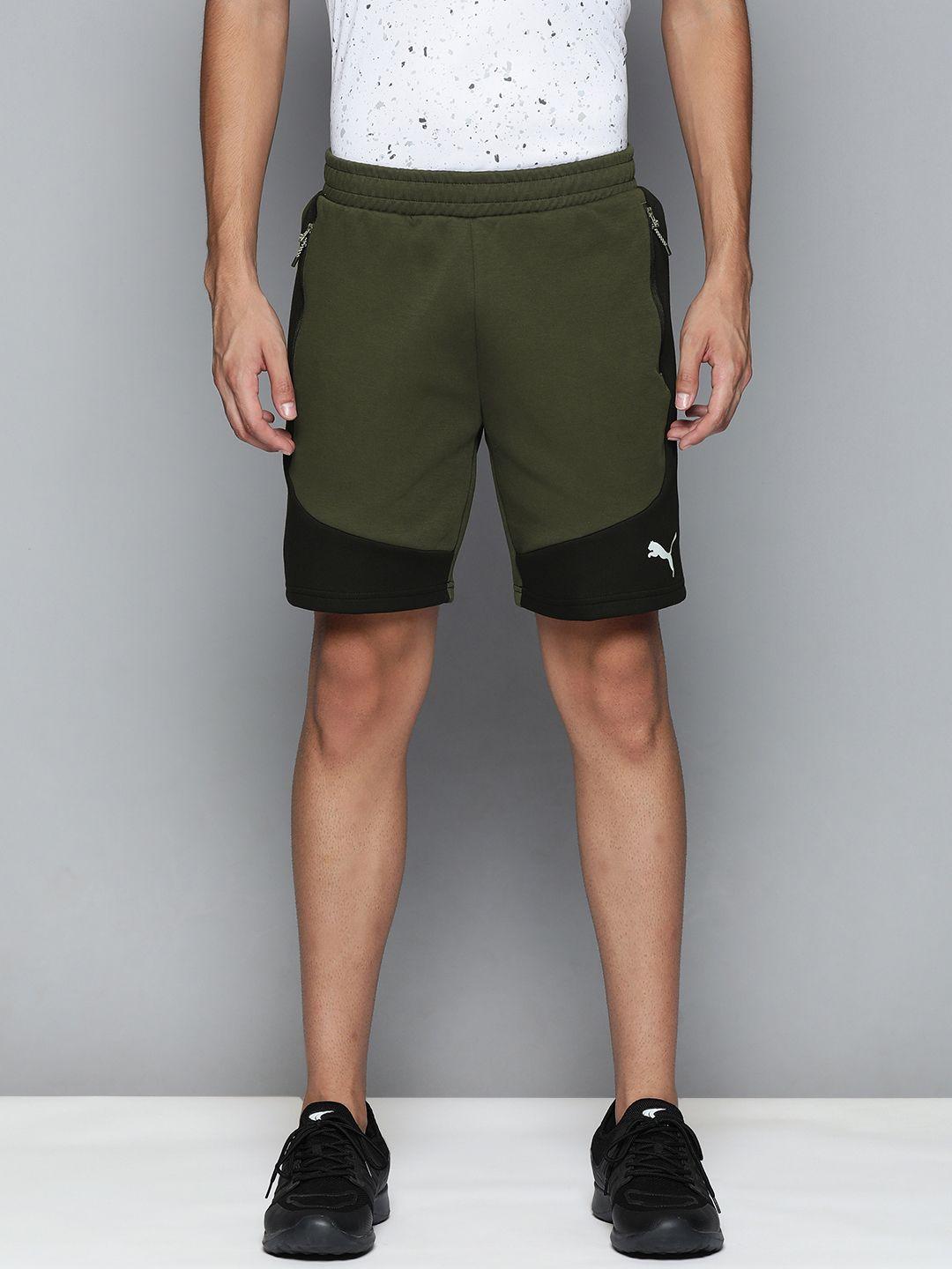 puma men green & black  colourblocked regular shorts