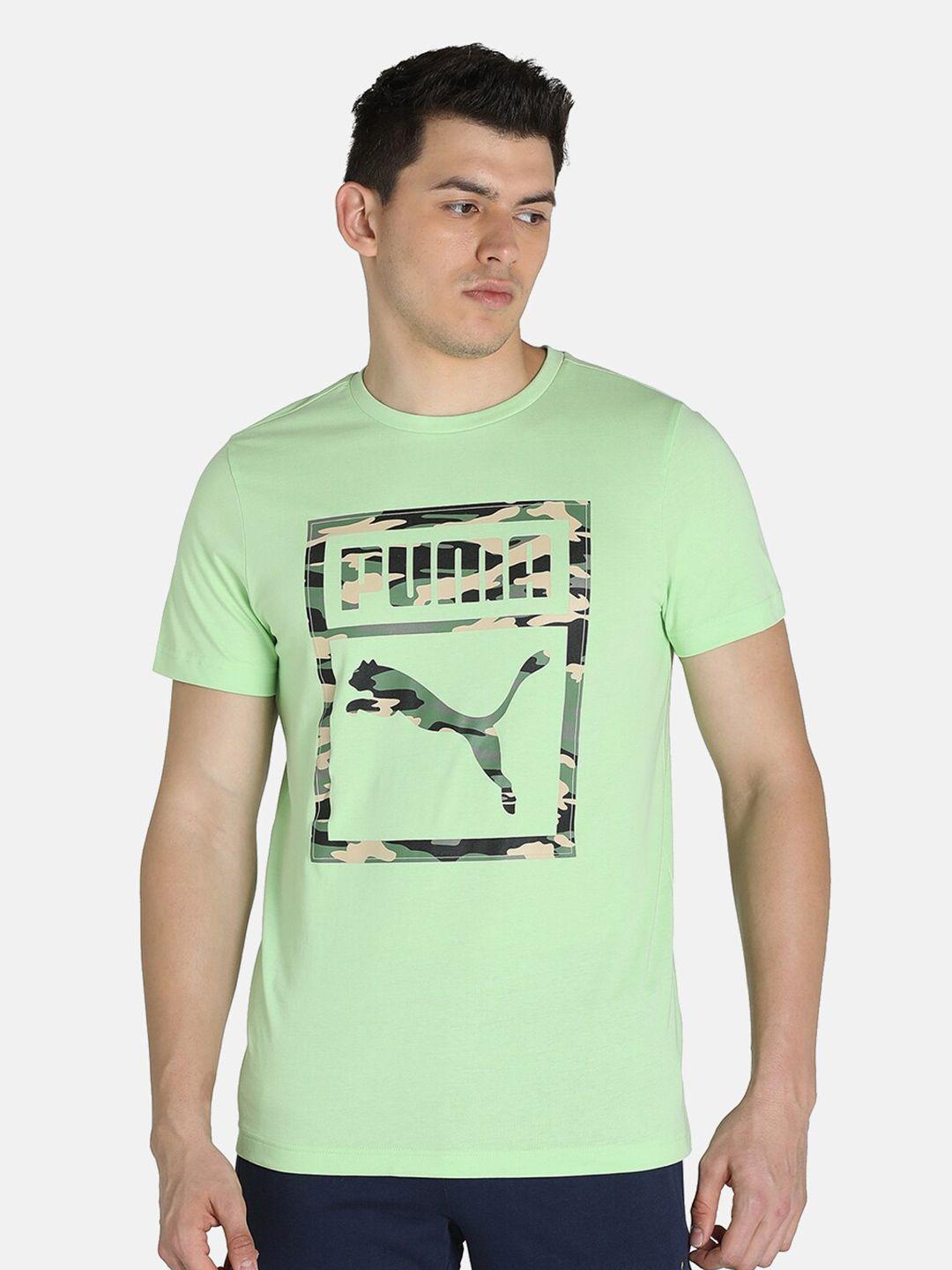 puma men green brand logo printed slim fit cotton t-shirt