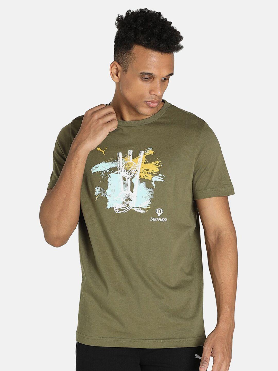 puma men green printed cotton slim fit t-shirt