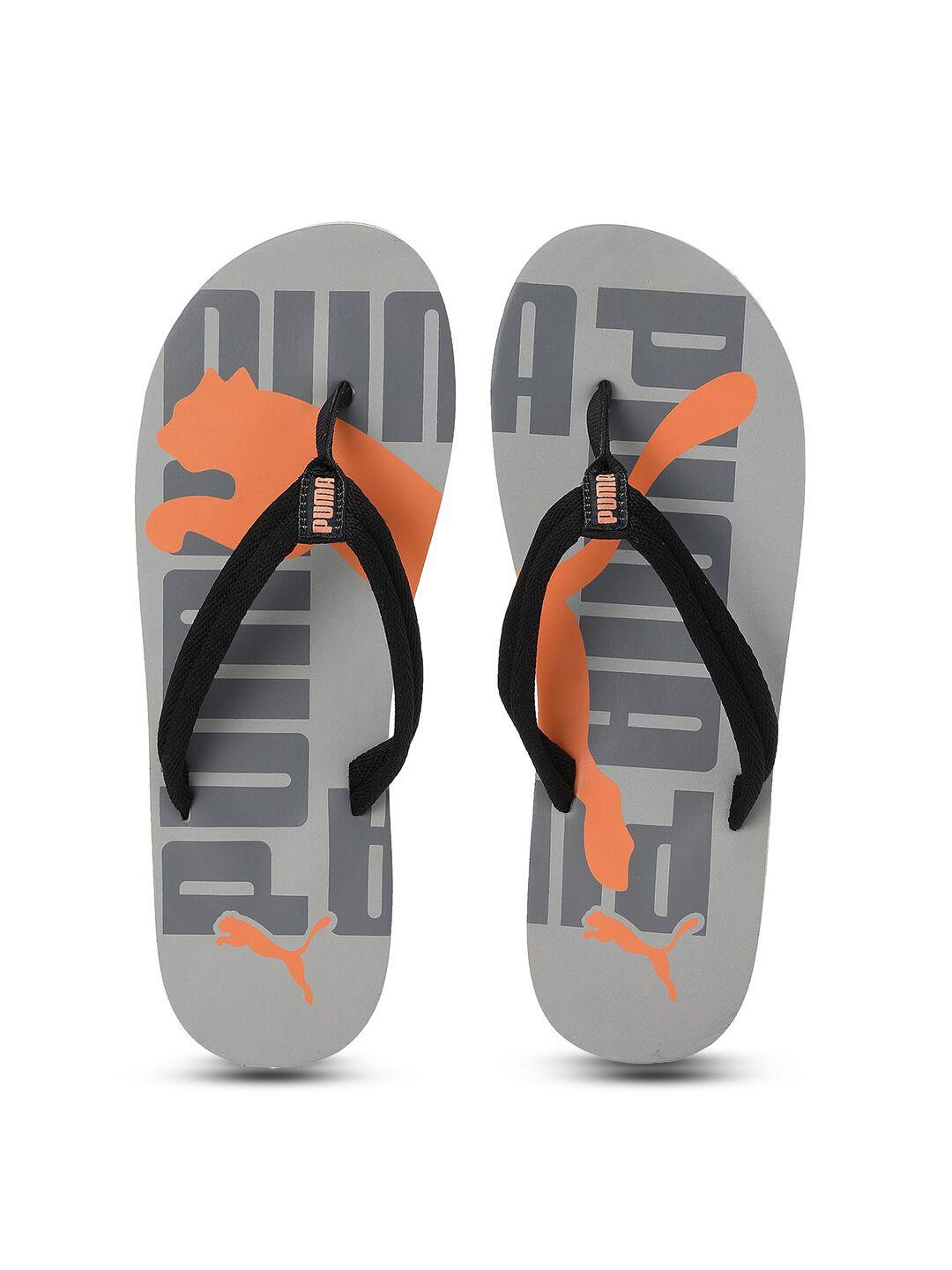 puma men grey & orange printed cloud thong flip-flops