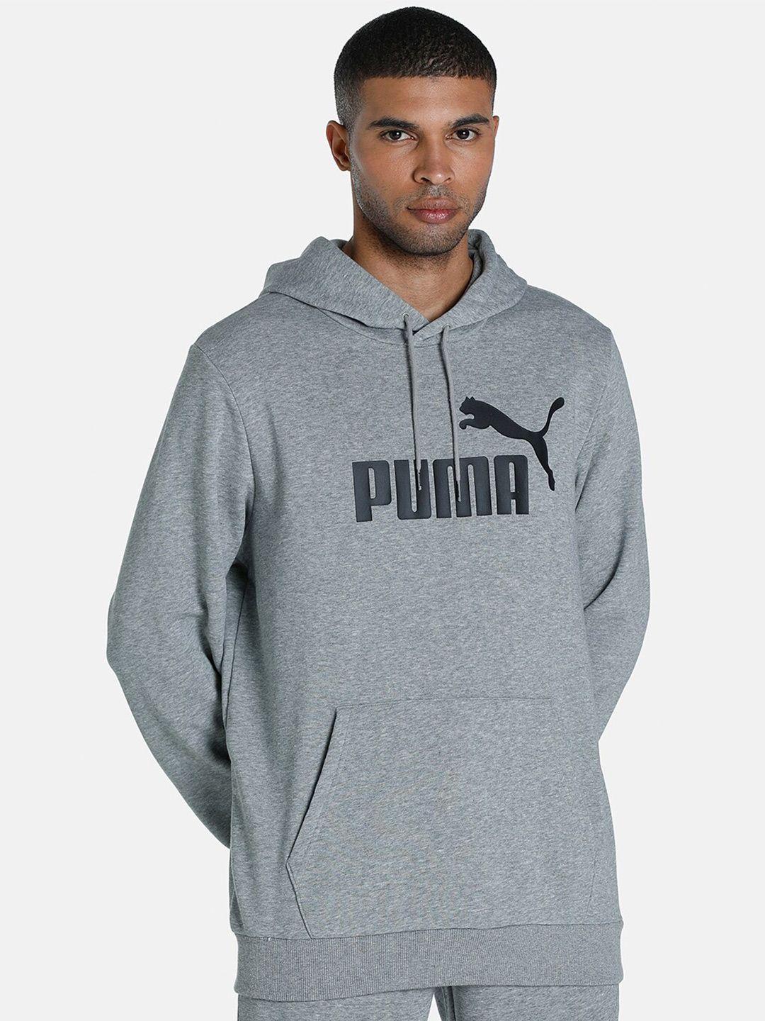 puma men grey essential big logo regular fit hoodie sweatshirt