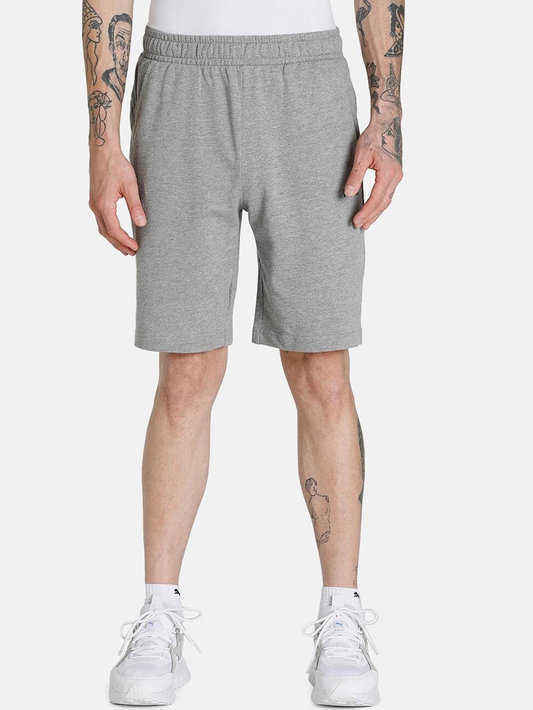 puma men grey melange knitted cotton sports shorts
