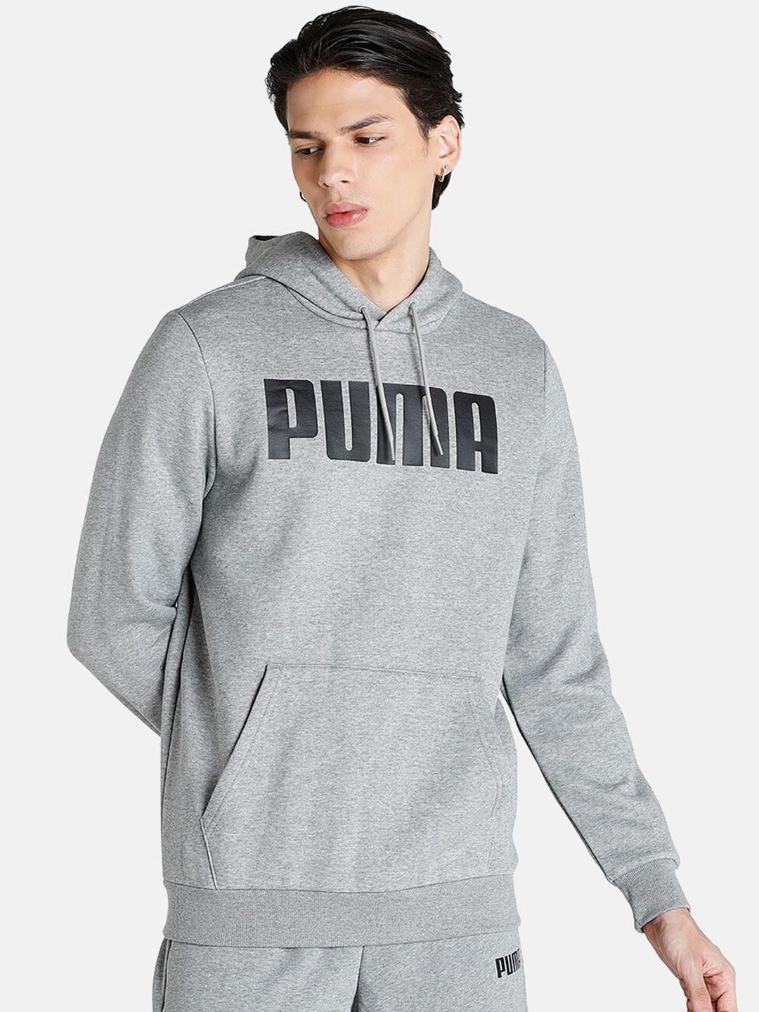 puma men grey printed hooded sweatshirt