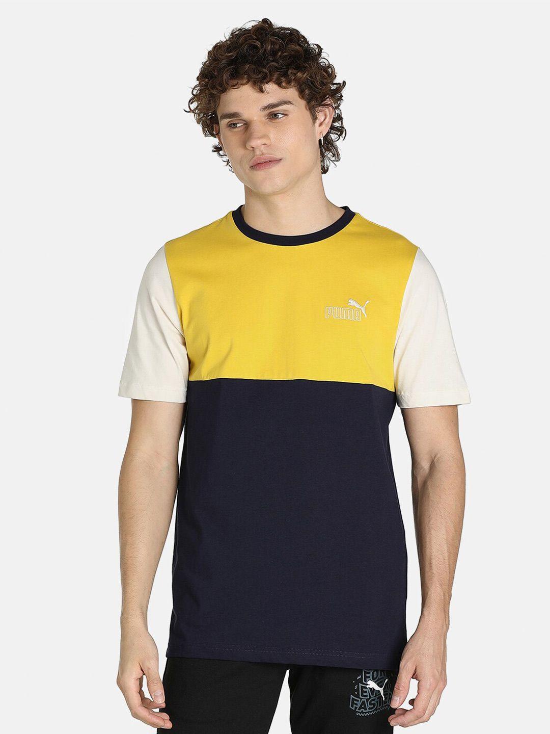 puma men navy blue & yellow 1der kl rahul core t-shirt