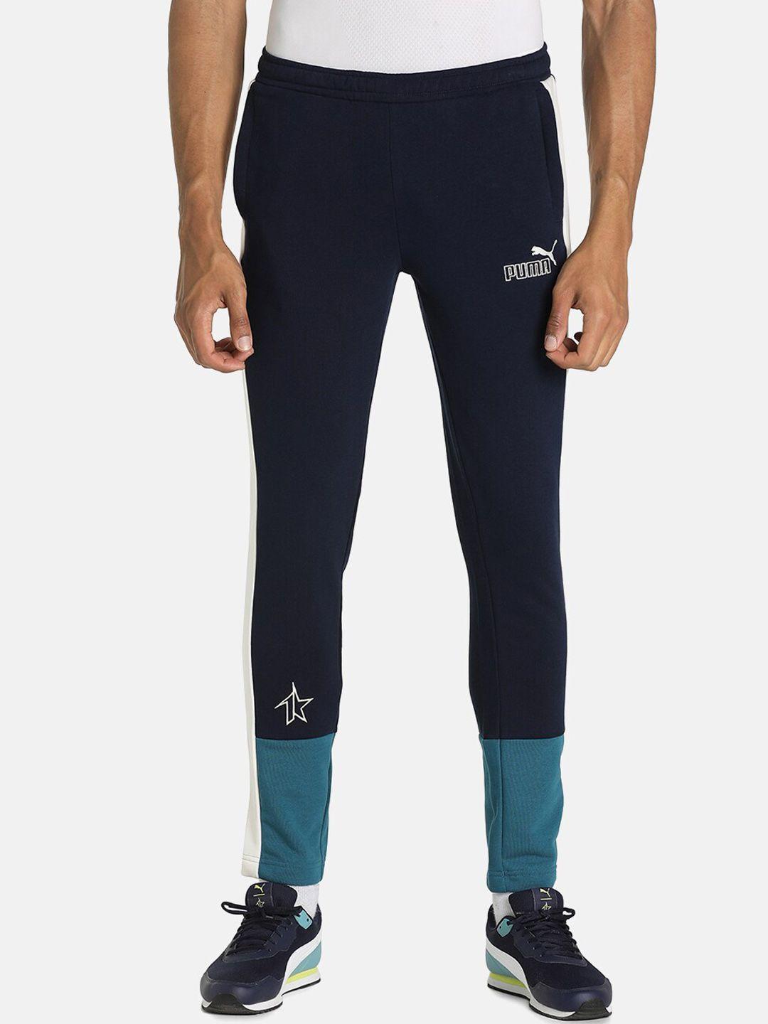 puma men navy blue brand logo-printed x 1der kl rahul core cotton track pants