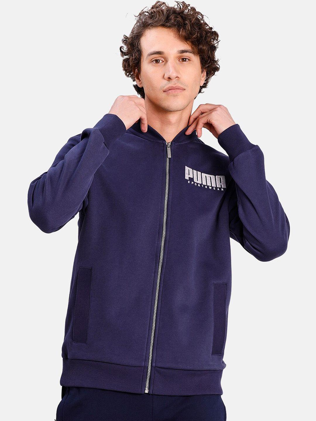 puma men navy blue printed sporty track jacket