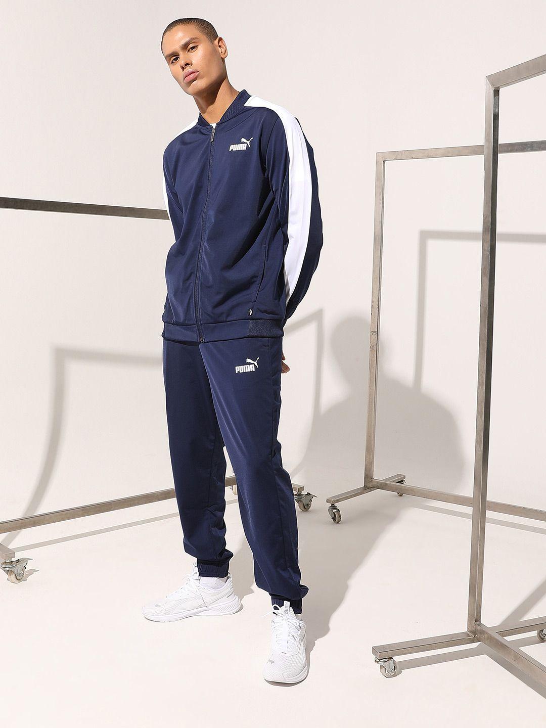 puma men navy blue solid baseball tricot woven sustainable tracksuit