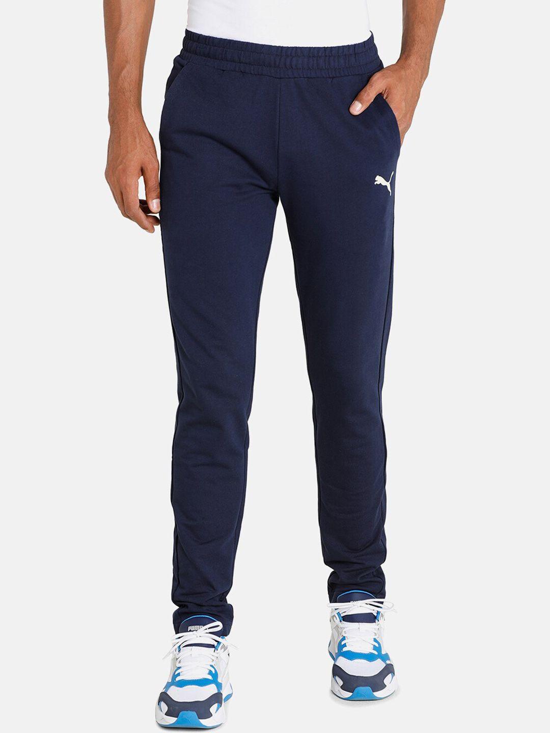 puma men navy blue solid track pants with brand logo detailing at back
