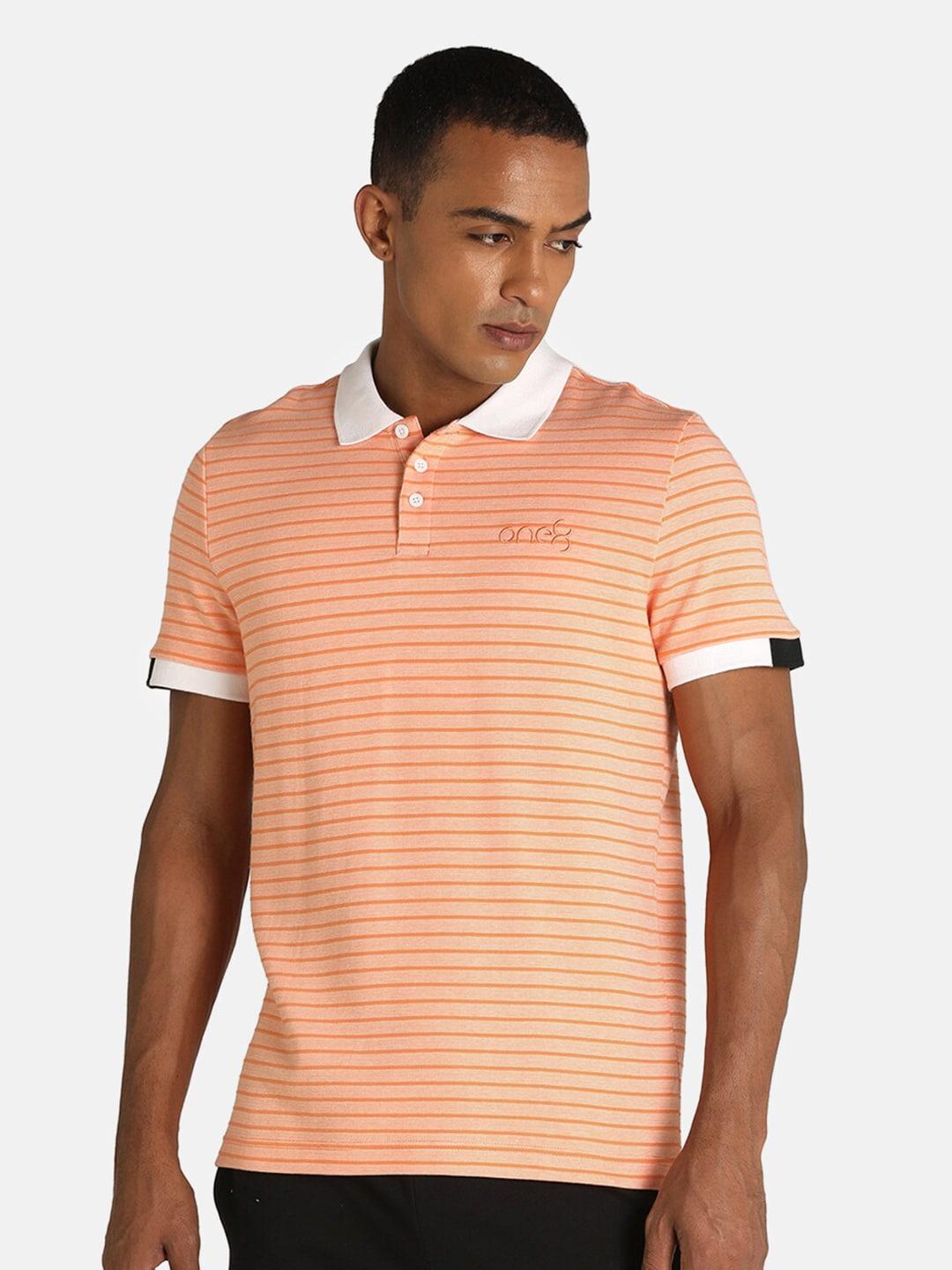 puma men orange striped polo collar slim fit one8 virat kohli jacquard t-shirt
