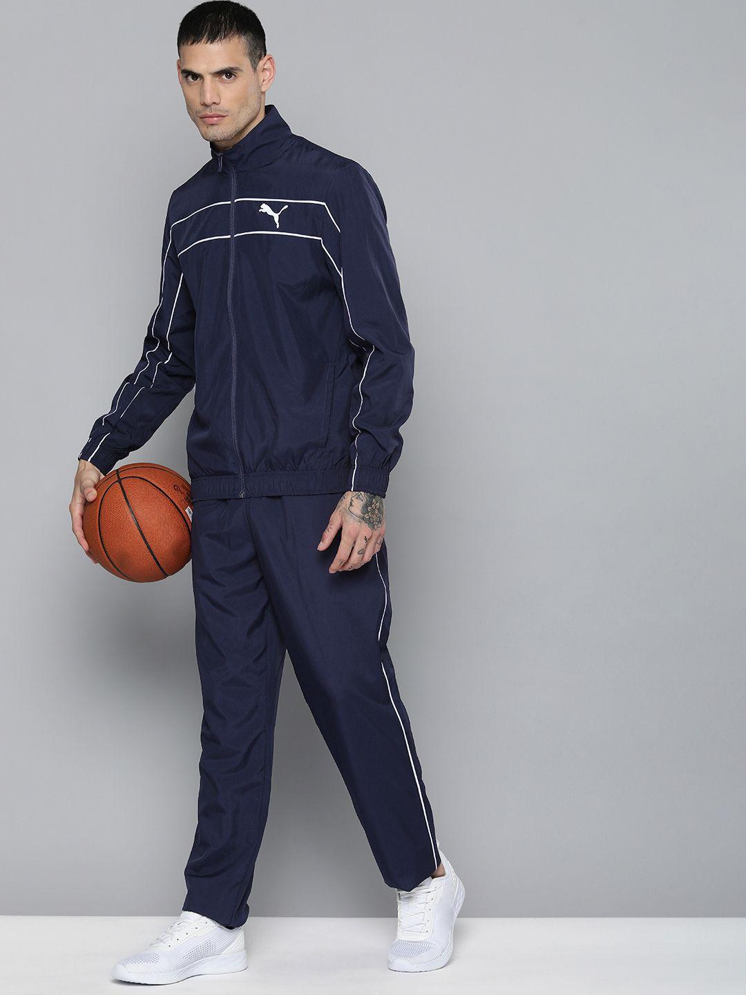 puma men printed classic woven track suit with side stripes