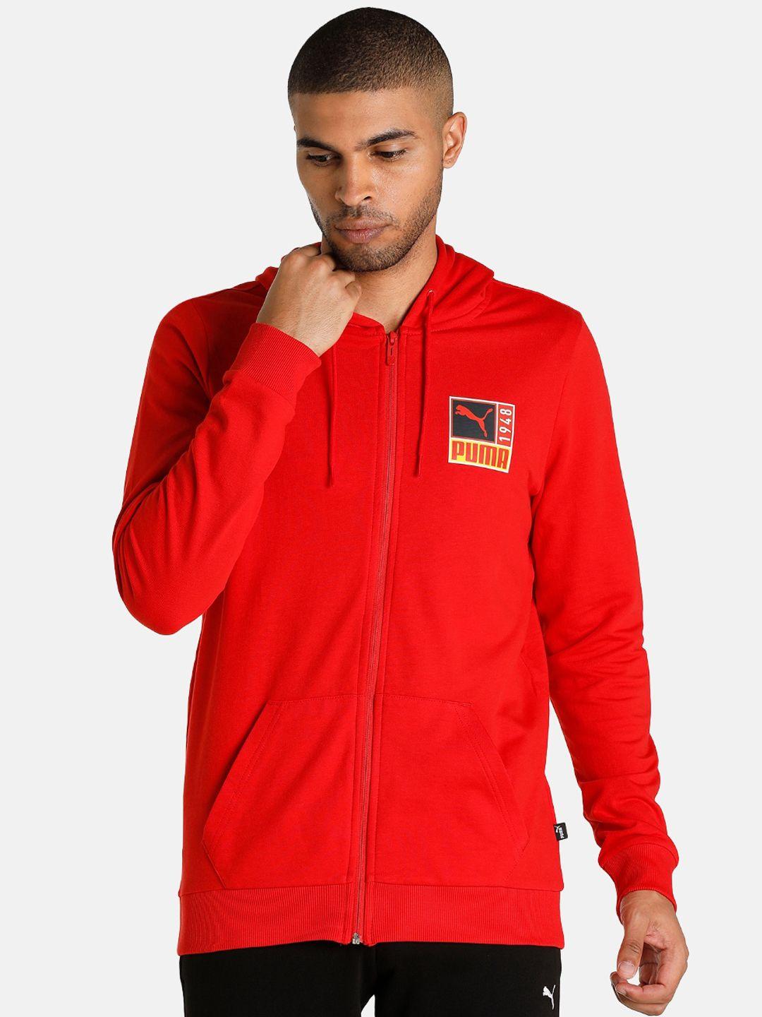 puma men red hooded outdoor sporty jacket