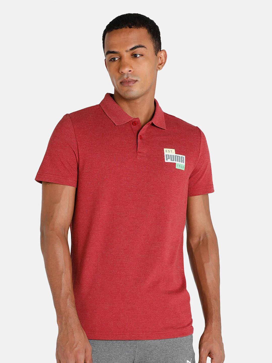 puma men red polo collar slim fit t-shirt
