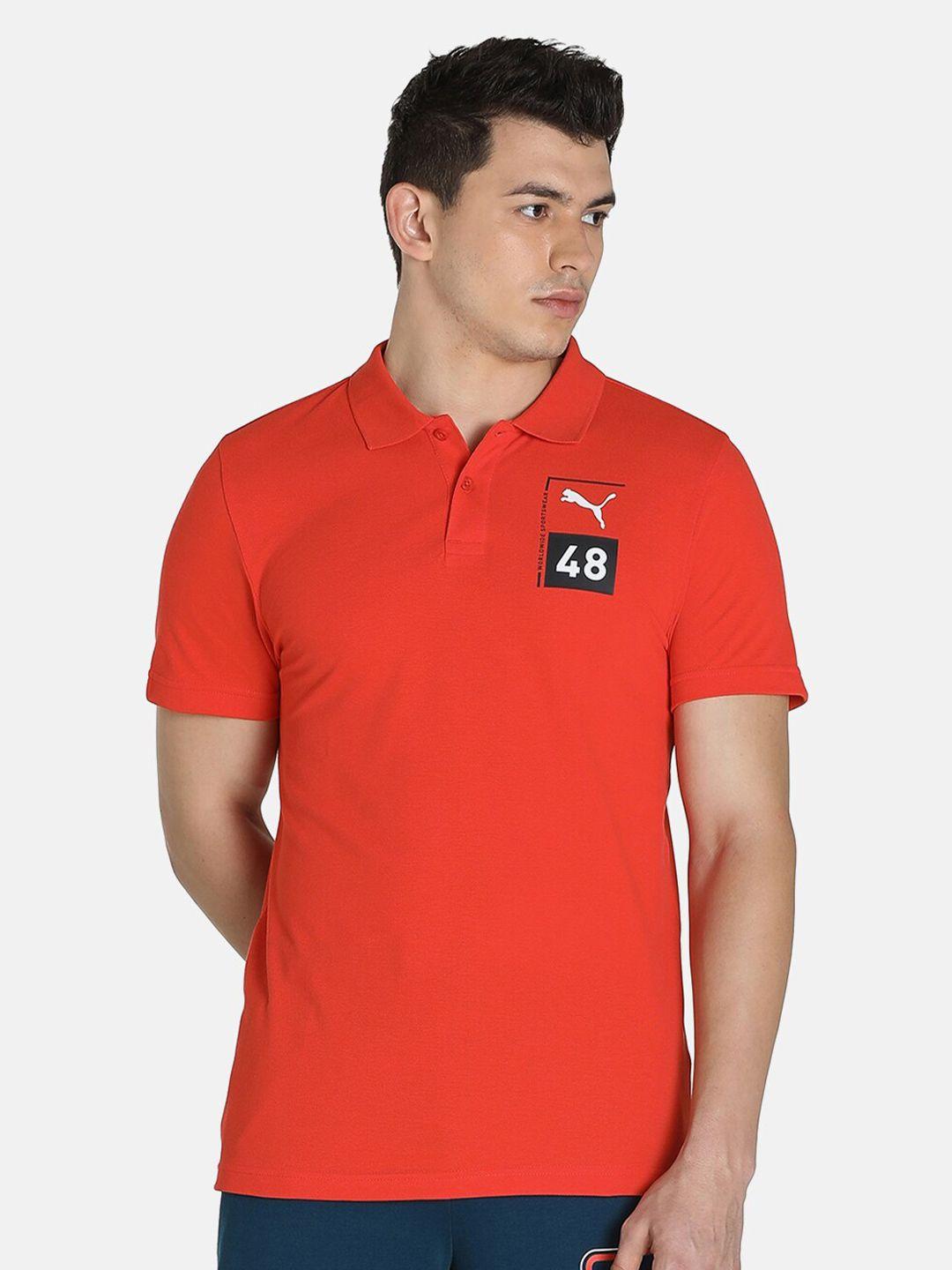 puma men red polo collar slim fit t-shirt