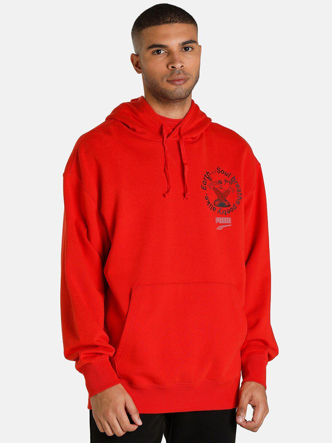 puma men red printed downtown hoodie