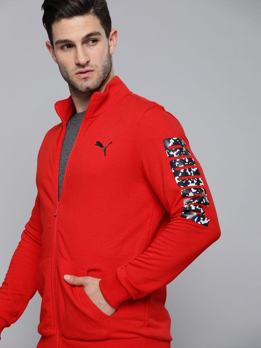puma men red printed slim fit sporty track jacket