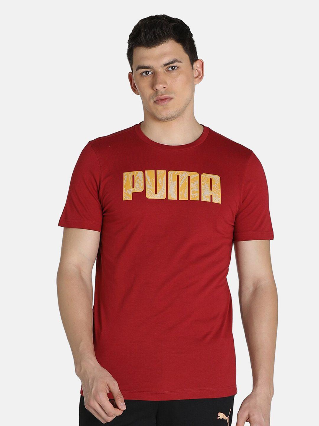 puma men red typography printed slim fit cotton t-shirt