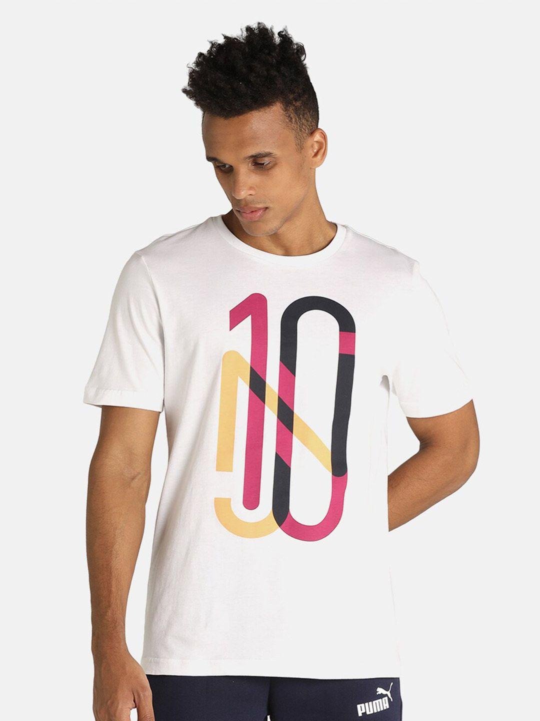 puma men white & pink typography printed cotton t-shirt