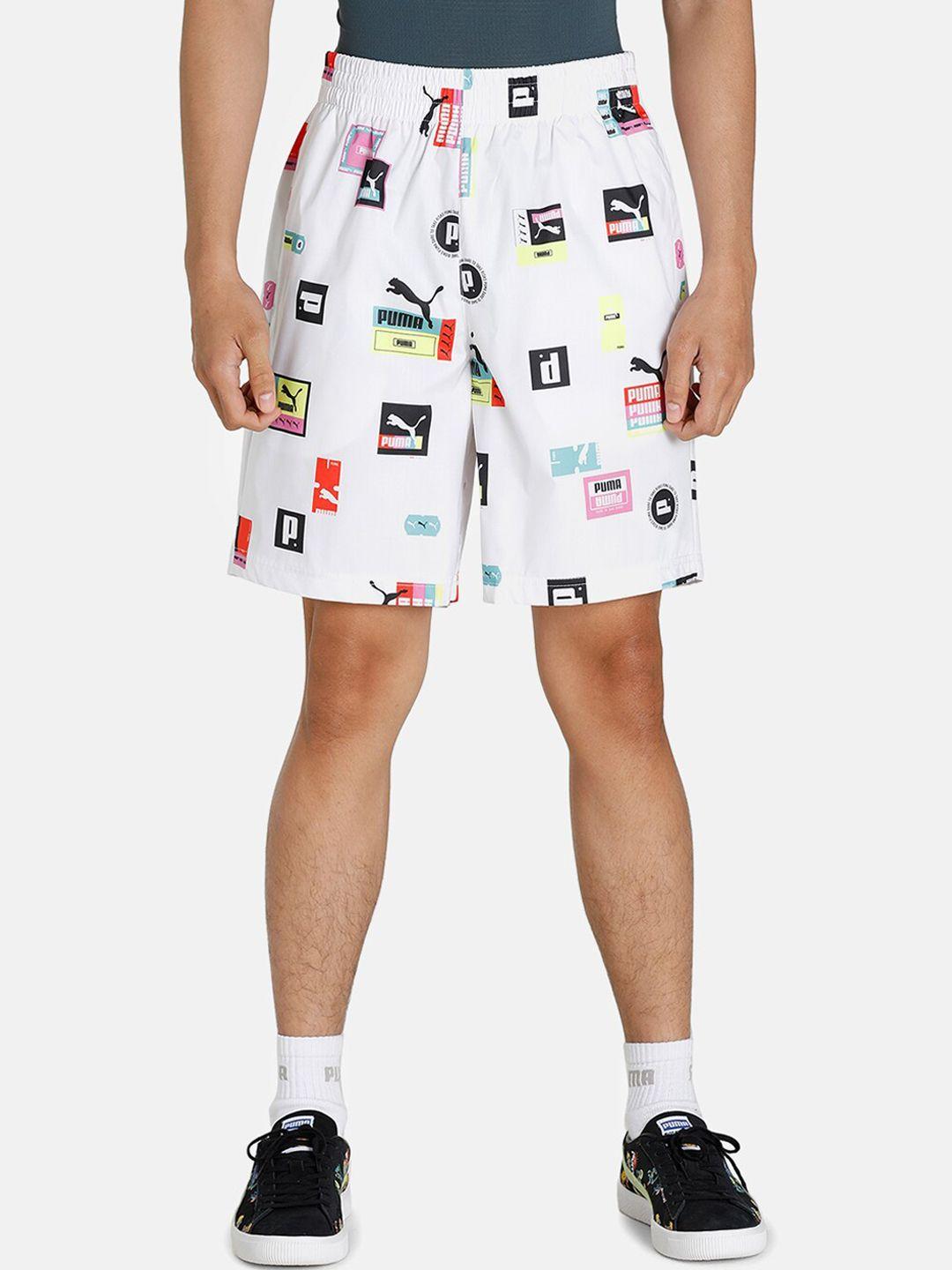 puma men white brand love printed sustainable shorts