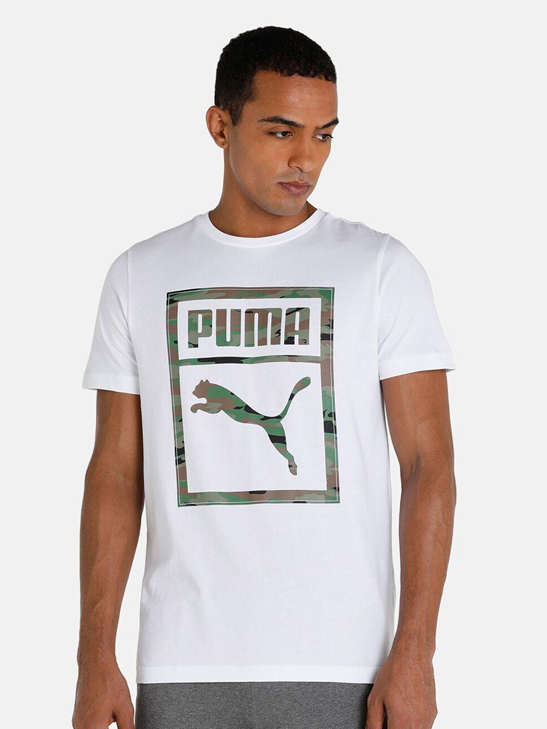puma men white camo box printed slim fit t-shirt