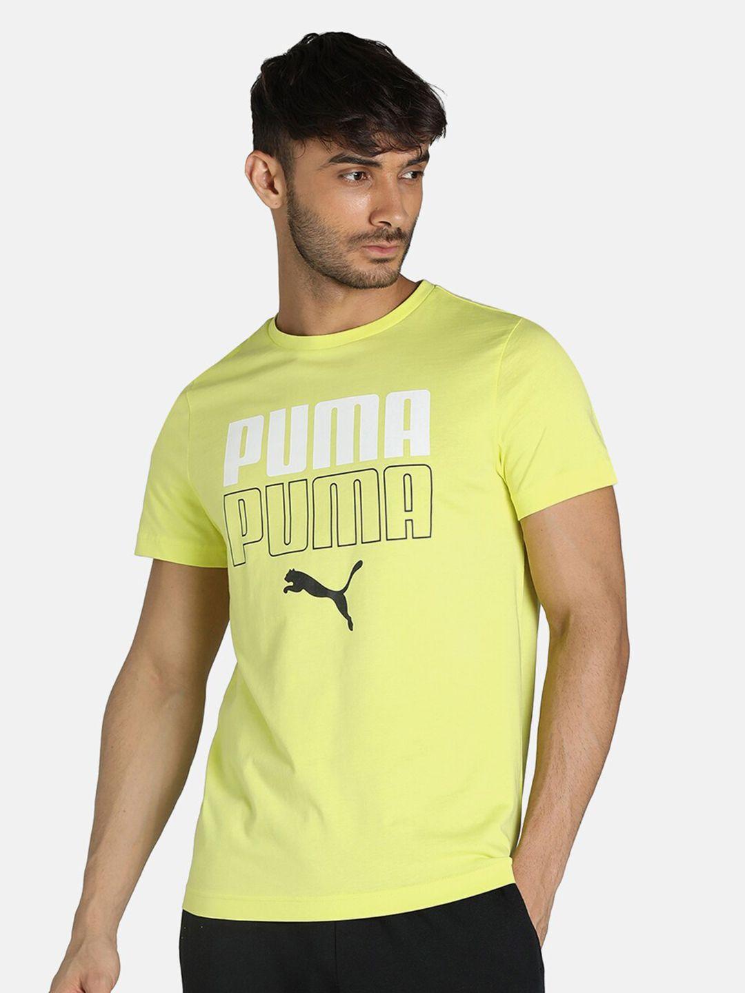puma men yellow brand logo printed slim fit t-shirt