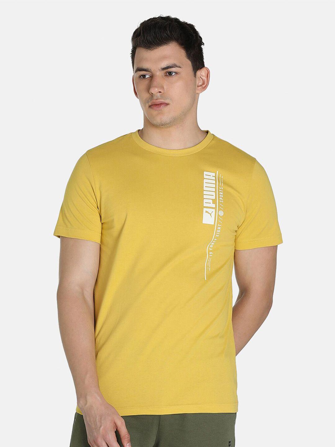 puma men yellow typography printed slim fit t-shirt