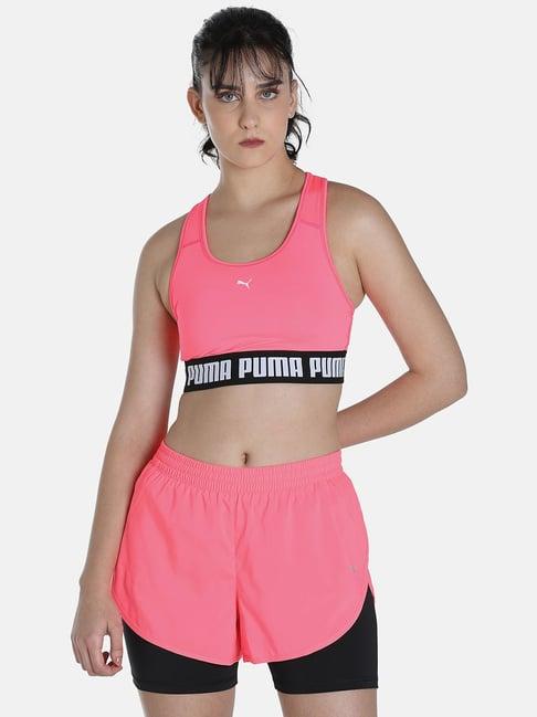 puma mid impact pink polyester graphic sports bra