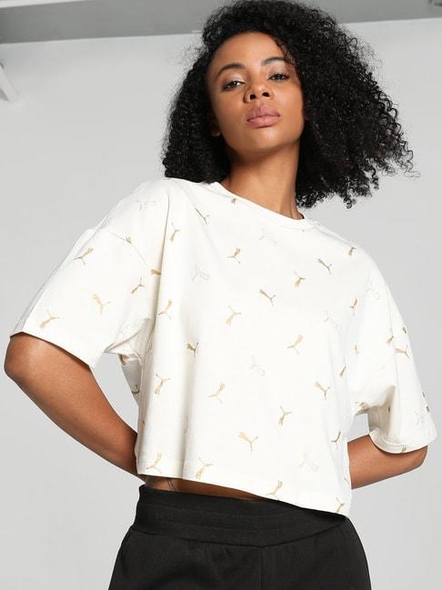 puma off-white cotton printed crop t-shirt