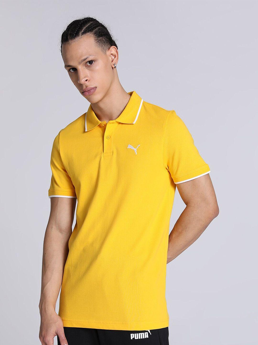 puma polo collar tipping heather slim-fit cotton t-shirt