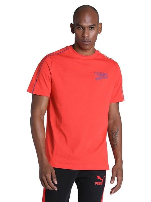 puma poppy red cotton relaxed fit t-shirt