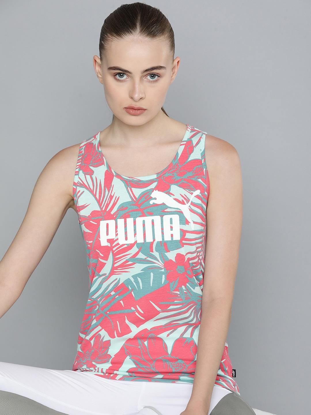 puma pure cotton brand logo print tropical tank top
