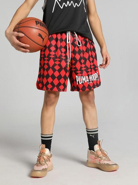 puma red regular fit printed sports shorts