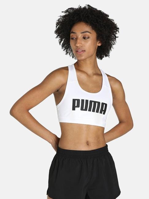 puma snow white logo printed sports bra