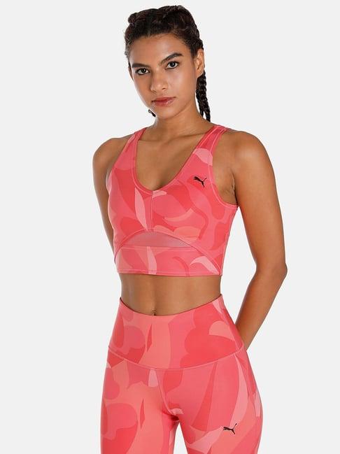 puma studio aop pink printed sports bra