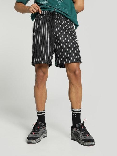 puma t7 black relaxed fit striped sports shorts