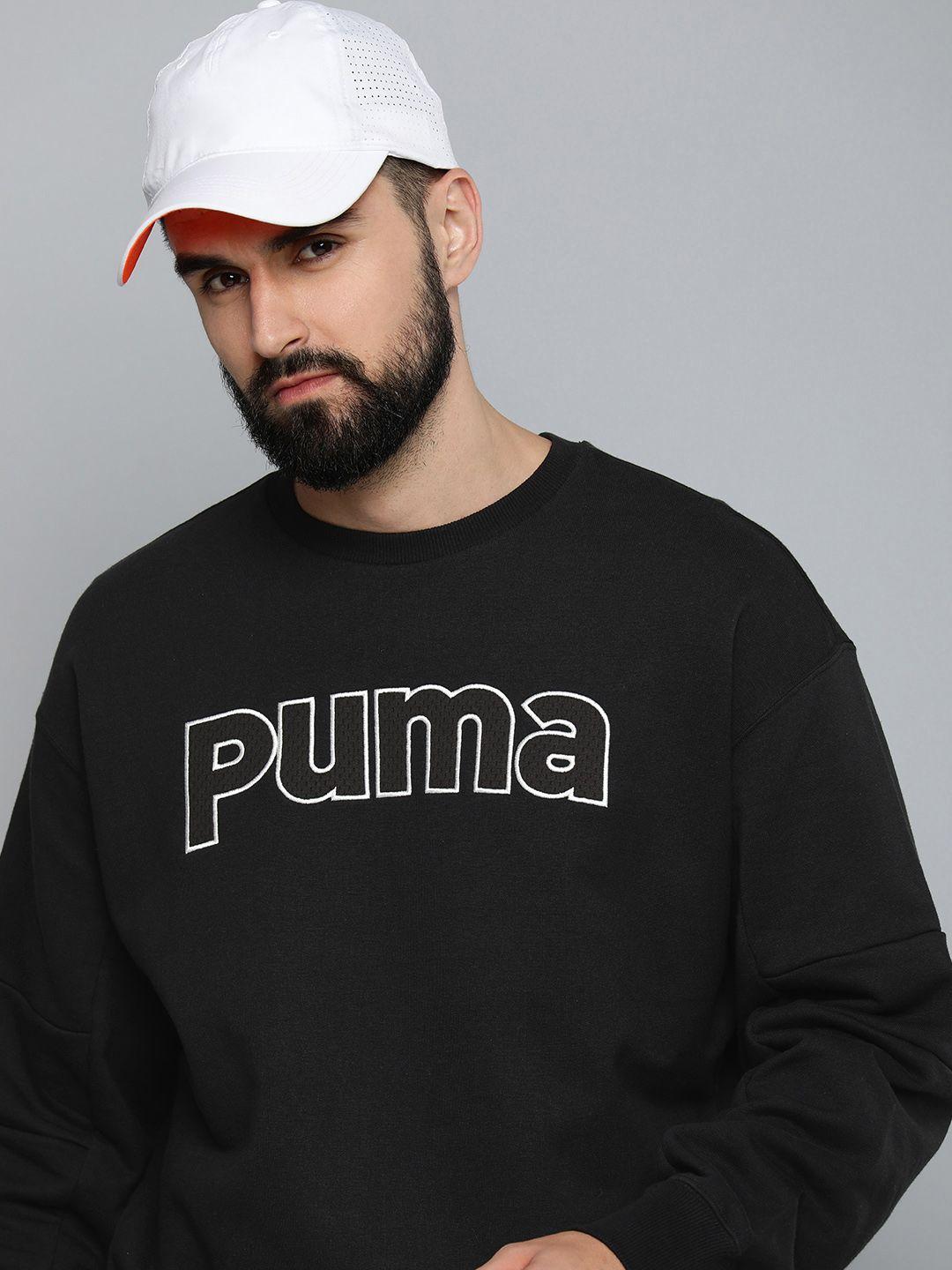 puma team relaxed fit embroidered pure cotton sweatshirt