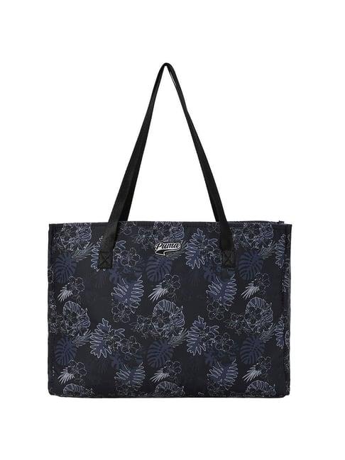 puma tropical black polyester printed tote handbag