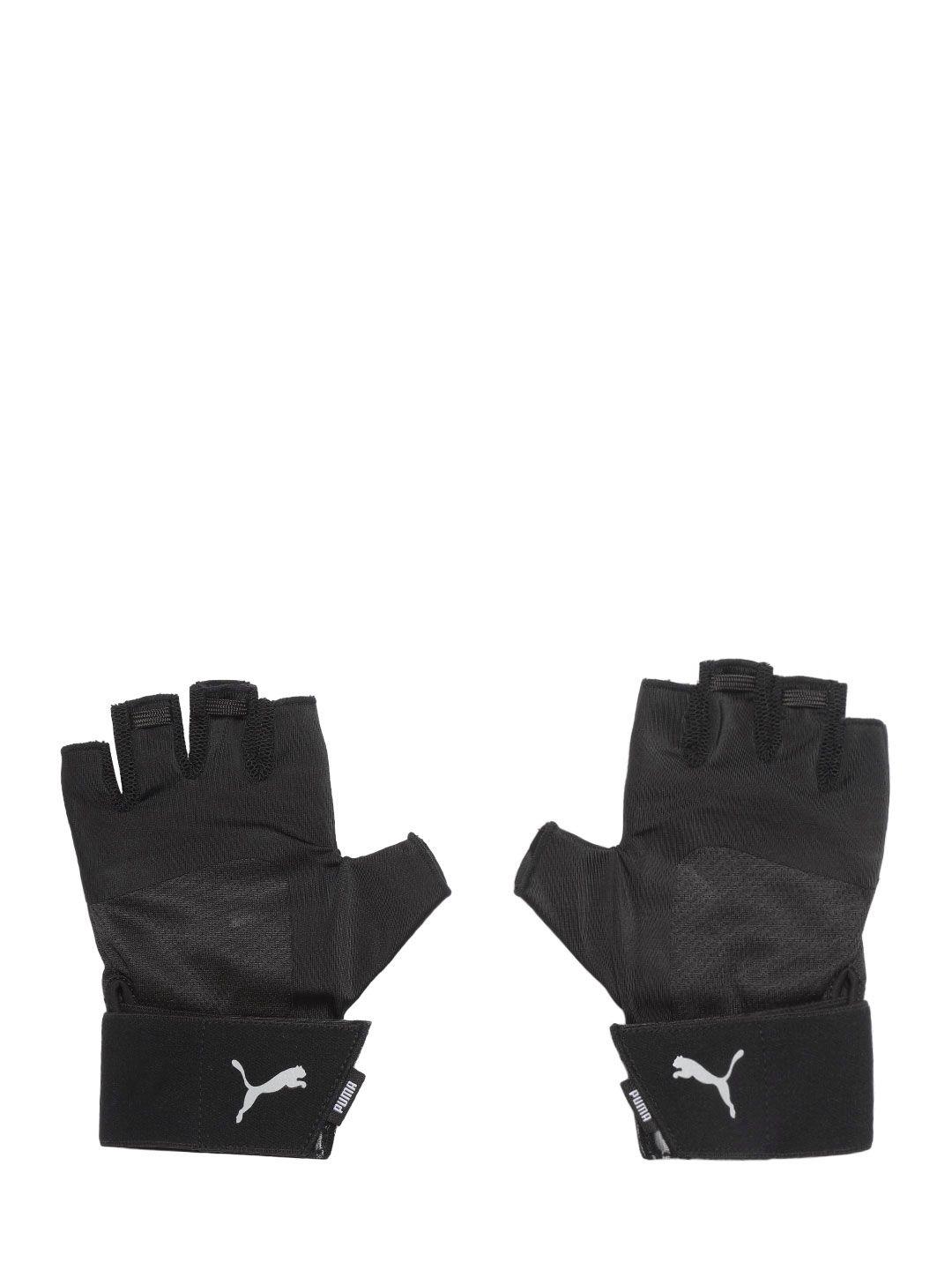 puma unisex 1black solid training essential premium gloves with wrist strap