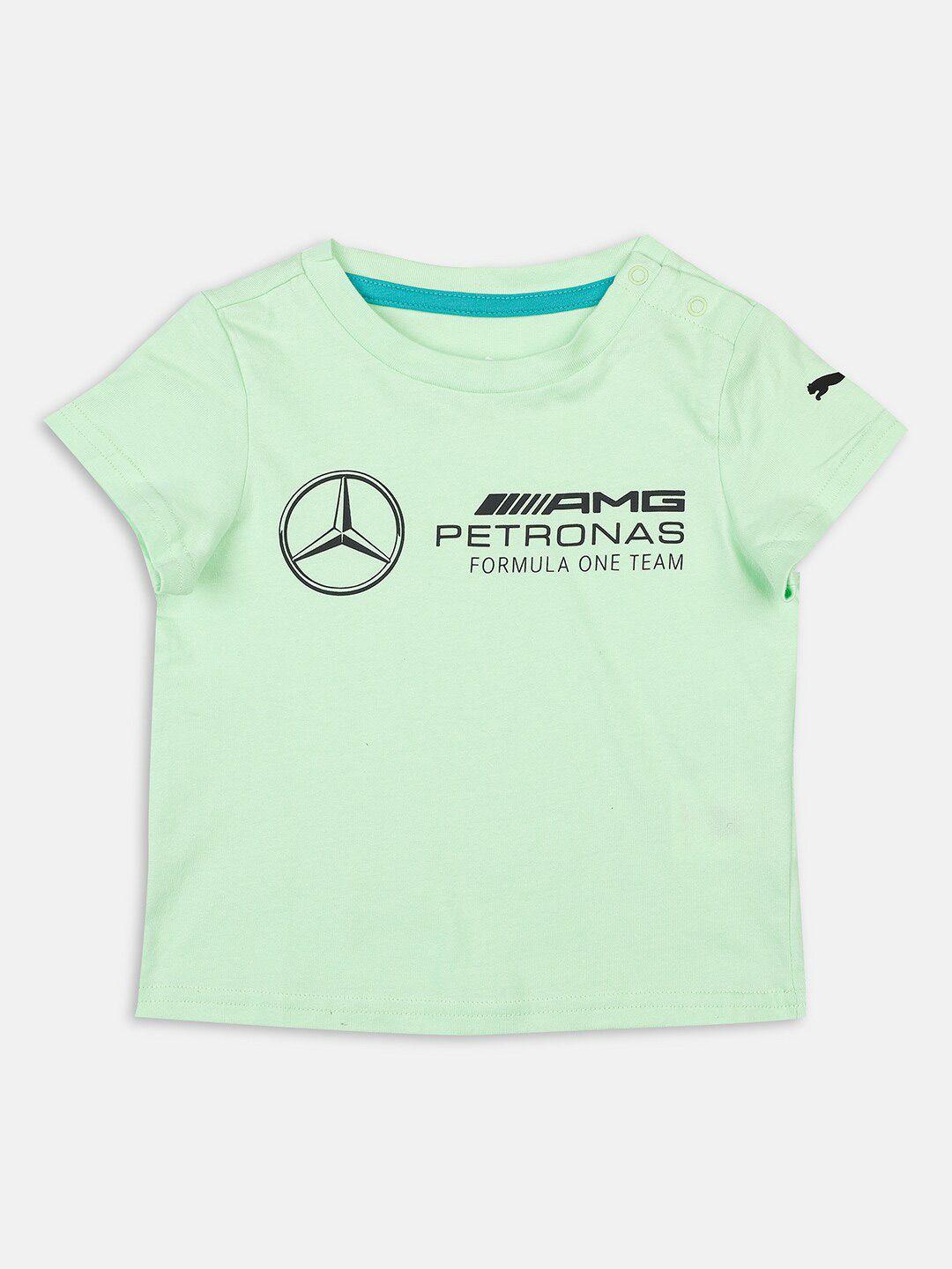 puma unisex kids green & black printed mercedes amg f1 motorsports t-shirt with shorts