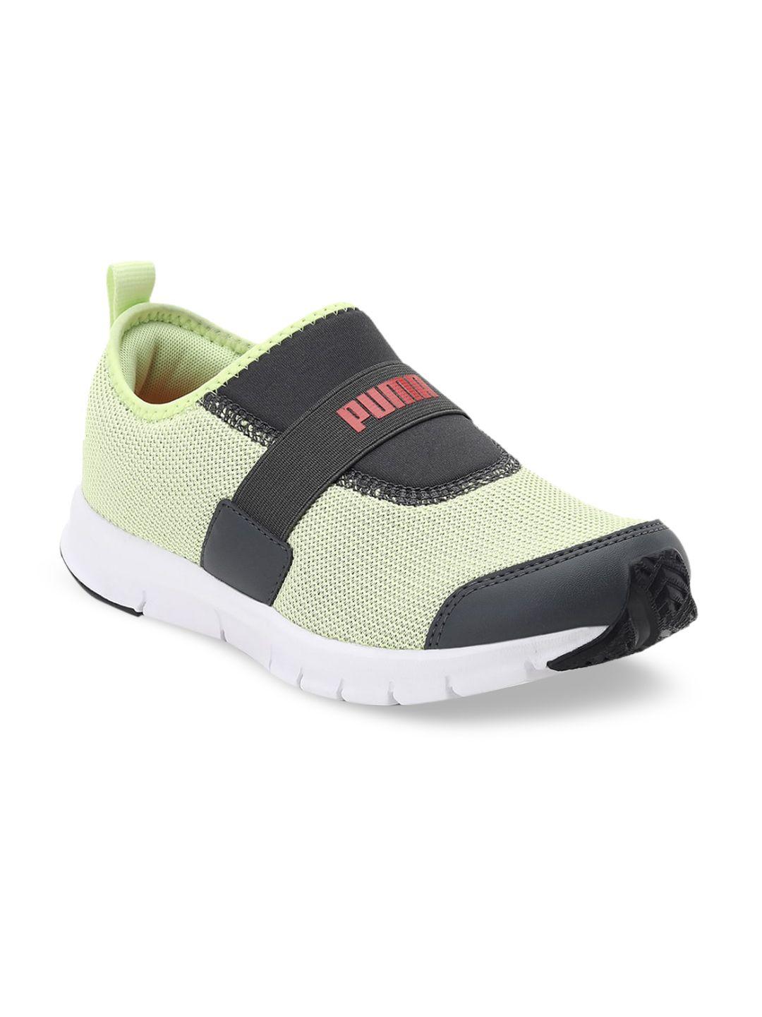puma unisex kids green woven design flex jr idp slip-on sneakers
