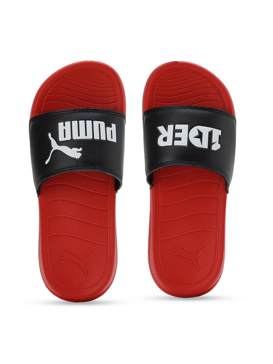 puma unisex kids red & black popcat 20 x 1der youth comfort sandals