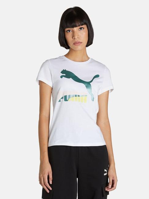 puma white cotton logo print t-shirt