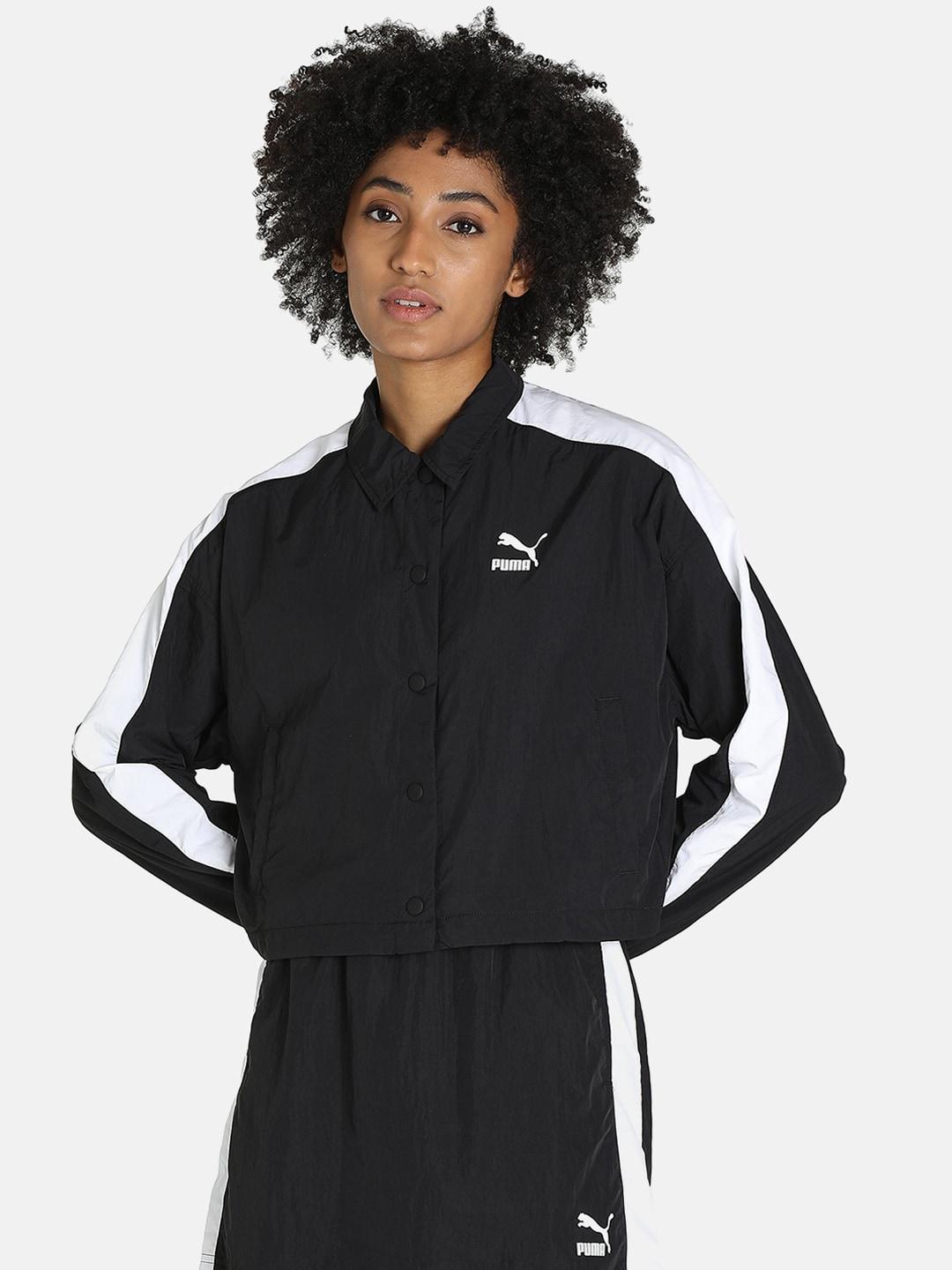 puma women black & white colorblocked jackets