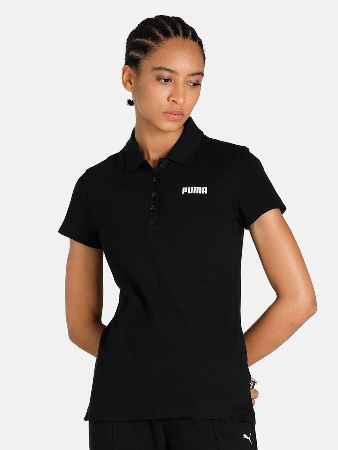 puma women black polo collar cotton t-shirt