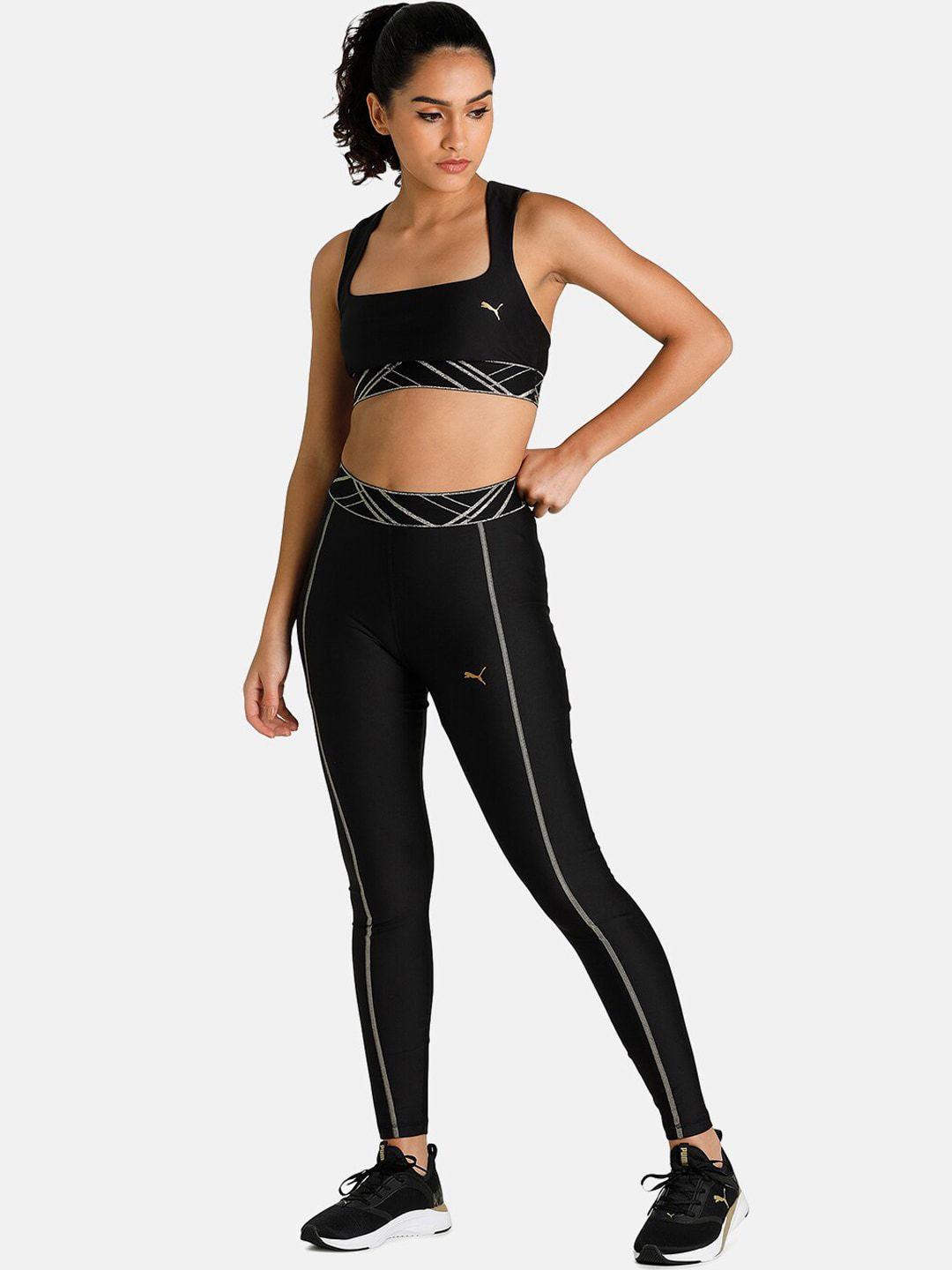 puma women black solid deco glam high waist full-length training tights