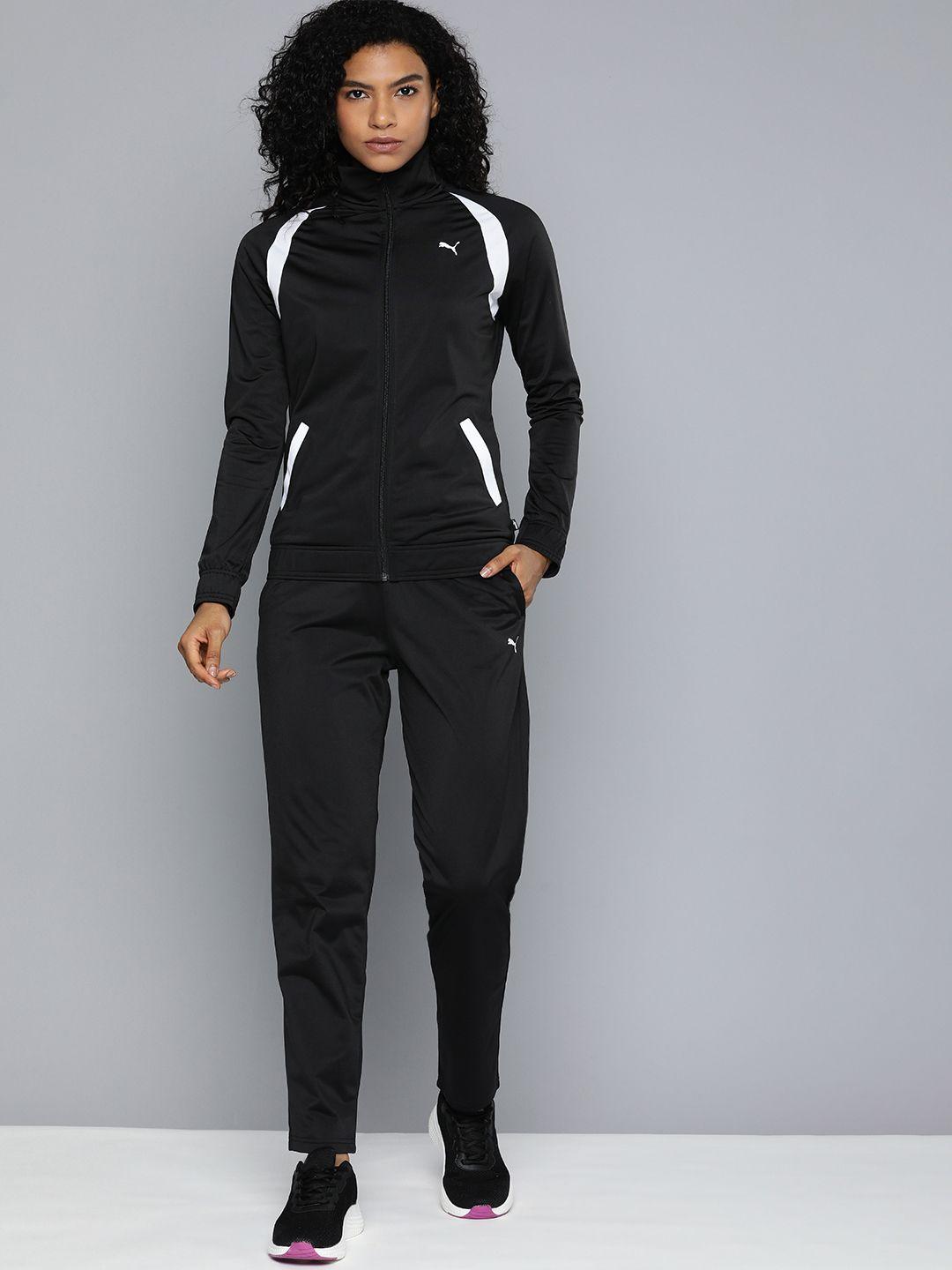 puma women classic tricot training tracksuit with contrast stripe detail on sleeves
