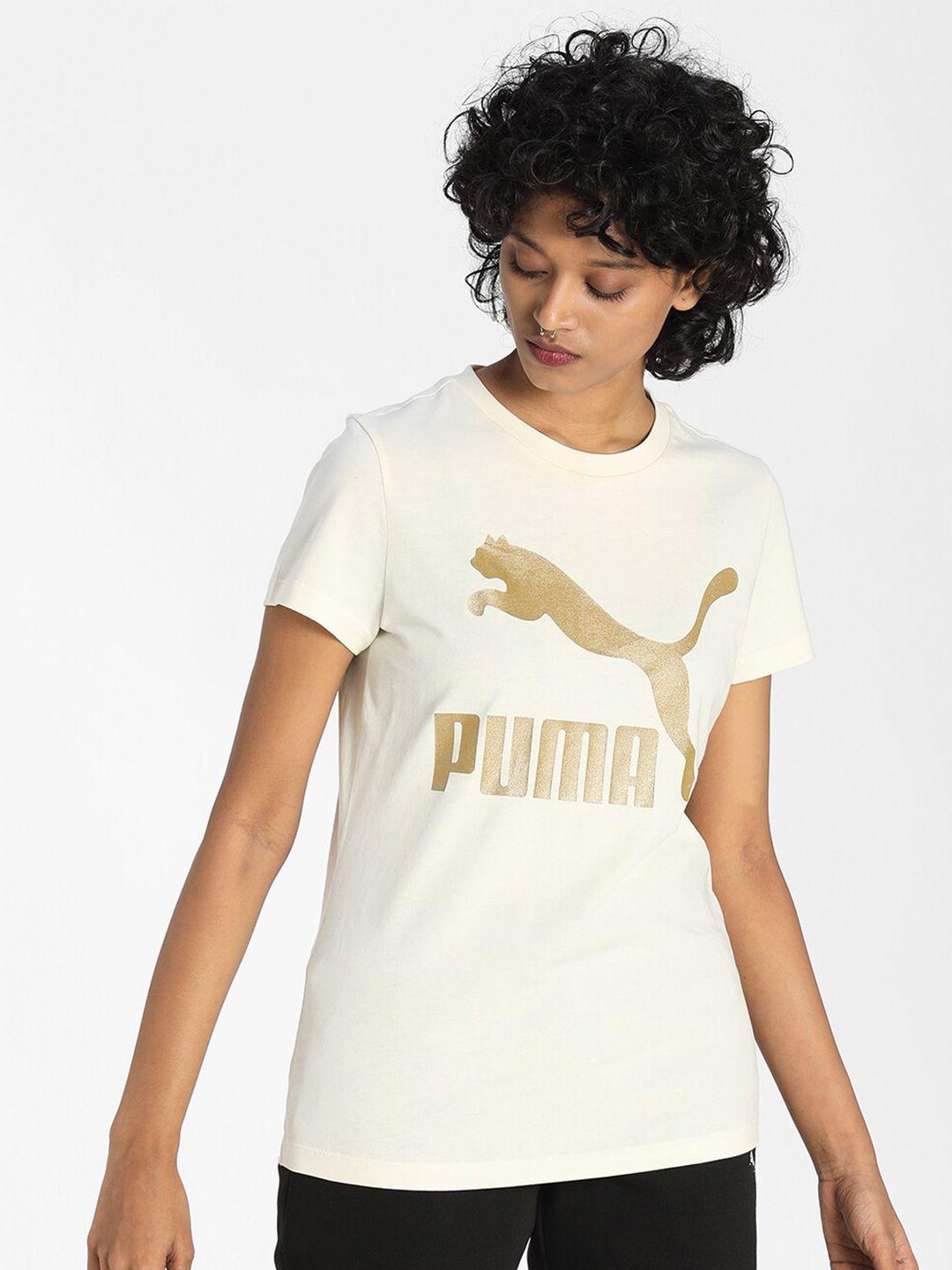 puma women cream-coloured classics logo tee