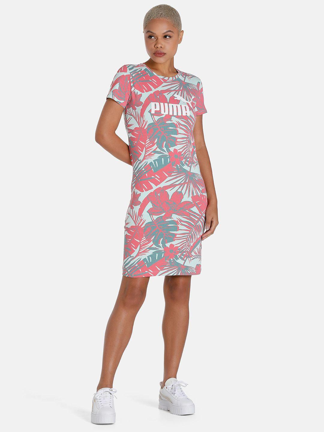 puma women essential+ flower power printed cotton t-shirt dress