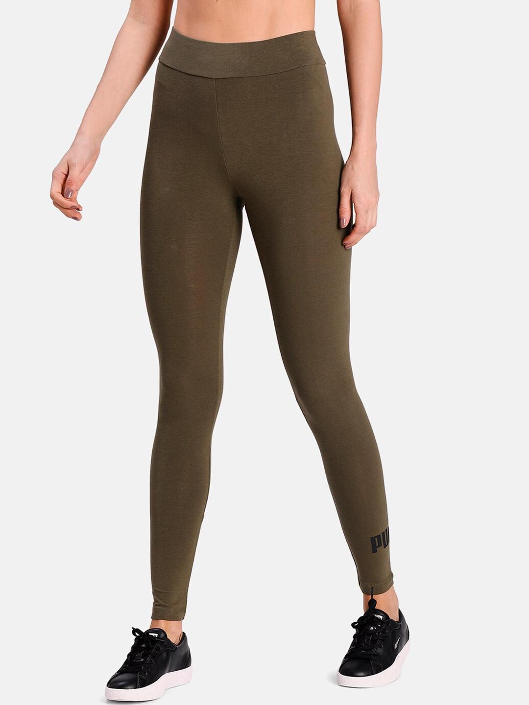puma women olive brown printed leggings