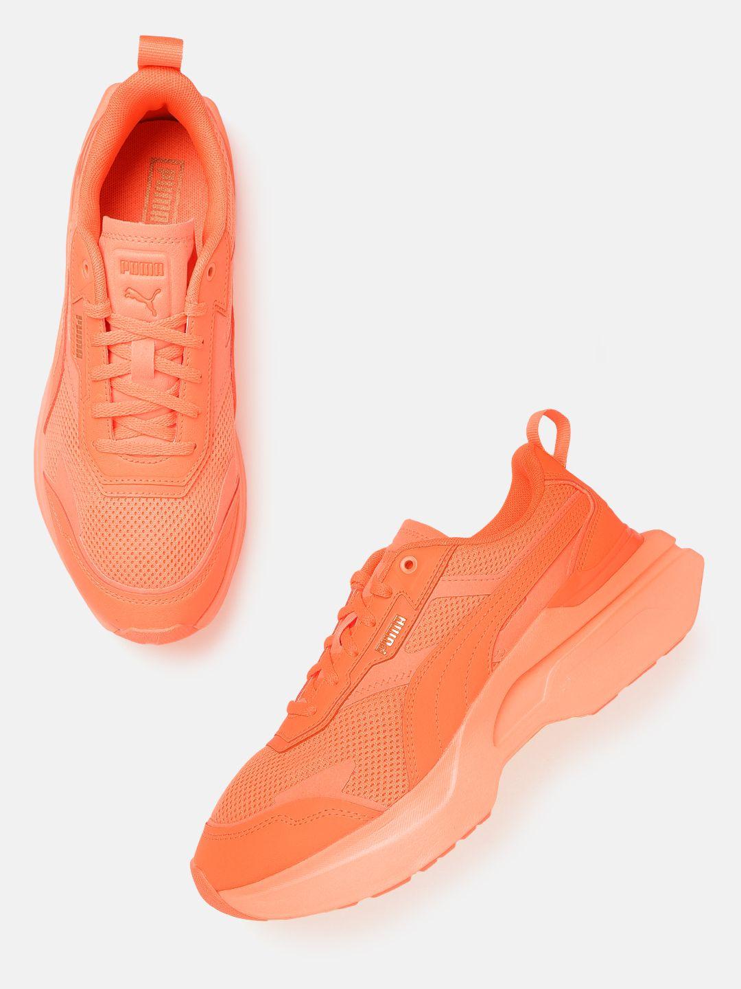 puma women orange woven design leather sneakers excluding trims