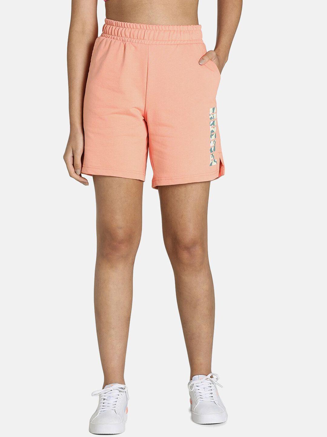 puma-women-peach-coloured-camo-graphic-logo-pure-cotton-shorts